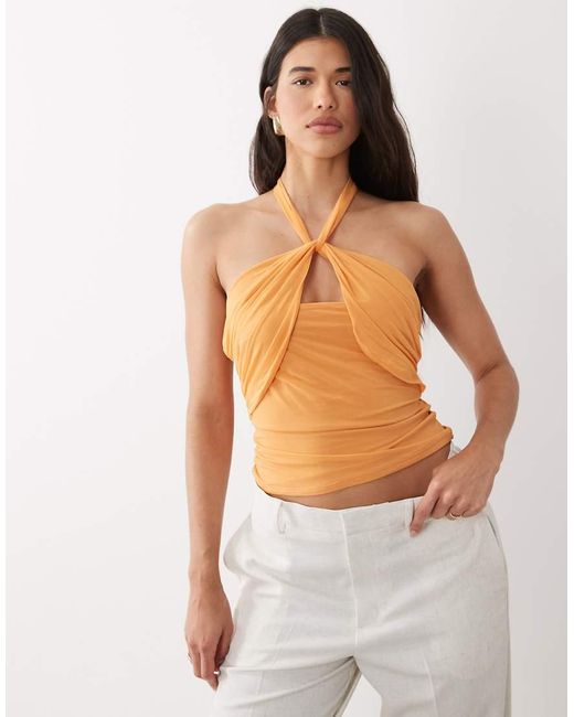 ASOS Orange Stretch Chiffon Halter Wrap Top
