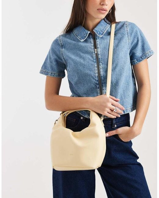 PASQ Blue Small Top Handle And Crossbody Draw String Bag