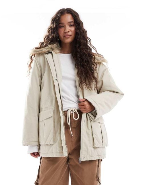 Miss Selfridge Natural Faux Fur Collar Parka