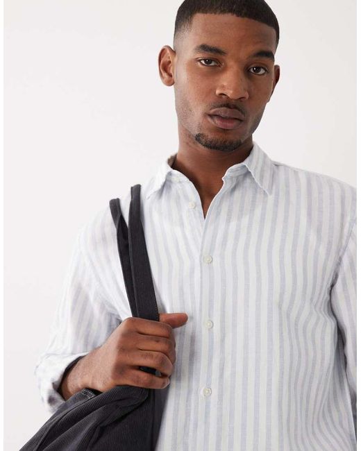 SELECTED White Linen Blend Long Sleeve Shirt for men