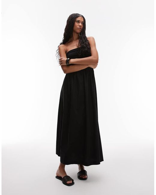 TOPSHOP Black Bandeau Poplin Mix Maxi Dress