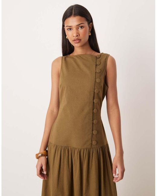 ASOS Natural Slash Neck Asymmetric Vest Maxi Sundress With Dropped Waist