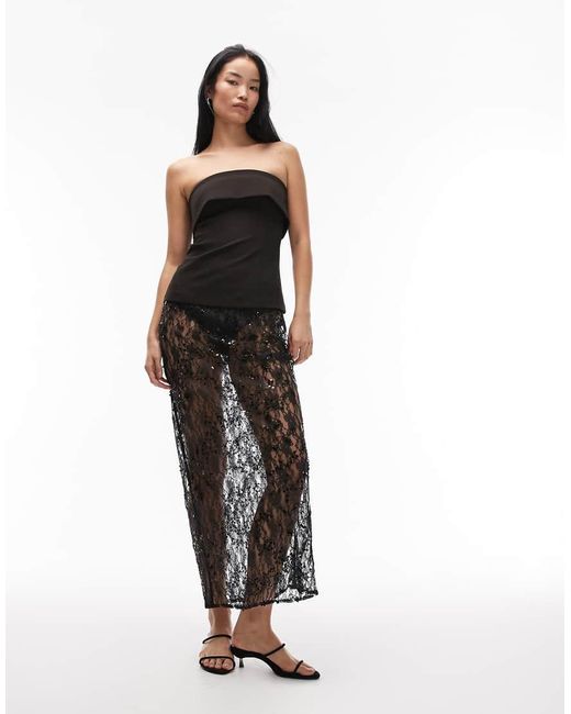 ASOS Black Delicate Lace Scatter Sequin Maxi Skirt