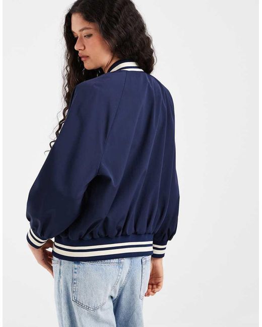 ASOS Blue Sporty Rib Trim Varsity Jacket