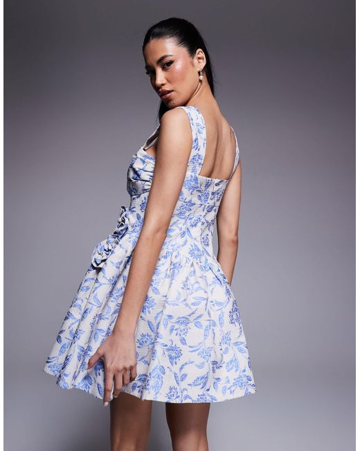 Puff Sleeve Bustier Pleated Skater Mini Dress main image 0