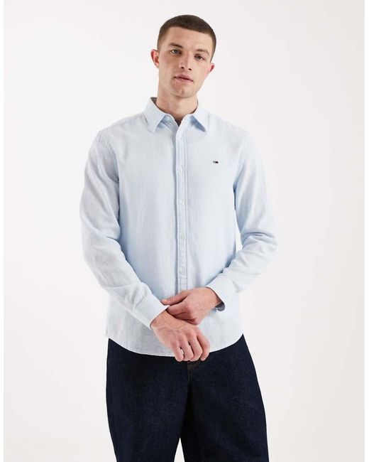 Tommy Hilfiger Blue Linen Blend Shirt for men