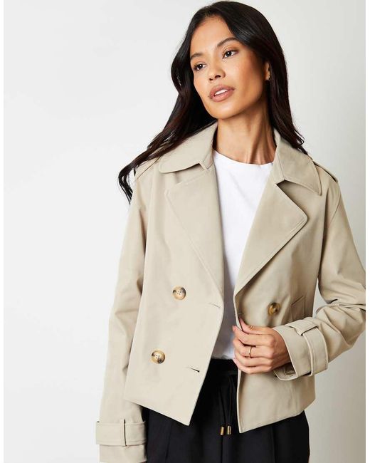 Threadbare Natural Double Breasted Cropped Trench Coat