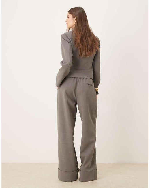 Wanderdoll Natural Exclusive Gabriella Turned Up Tailored Wide Leg Trousers Co-Ord