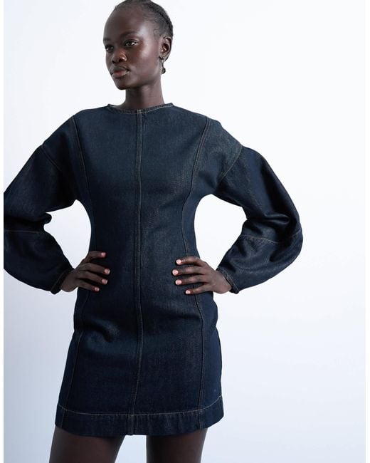 TOPSHOP Blue Denim Mini Dress With Ovoid Sleeve