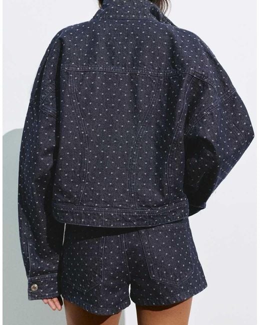 Pull&Bear Blue Polka Dot Denim Jacket