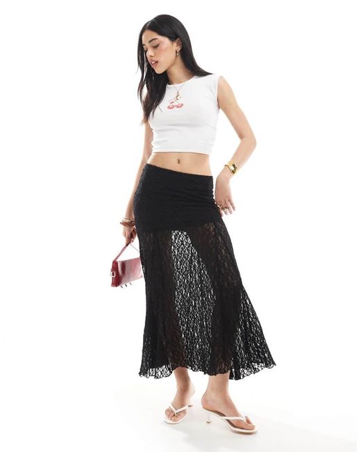 Bershka White Lace Midaxi Skirt
