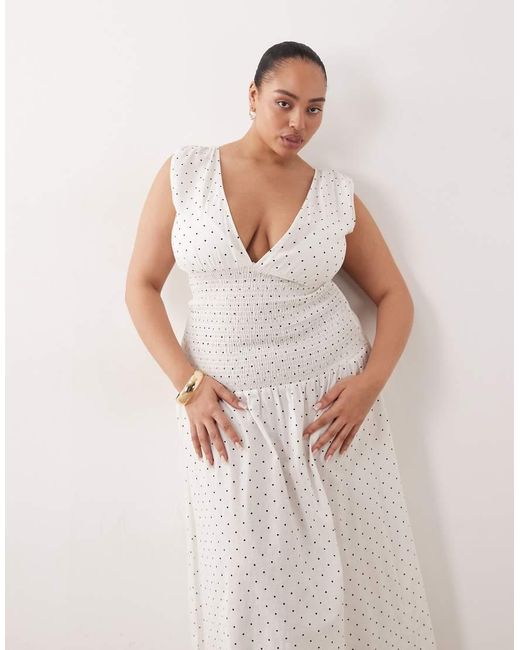 Esmee Curve White Mid Waist Shirred Maxi Beach Dress