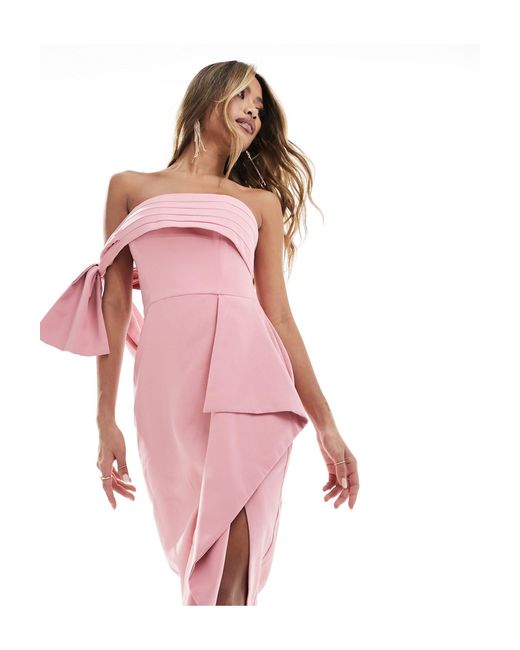 Lavish Alice Pink Off-shoulder Midi Dress