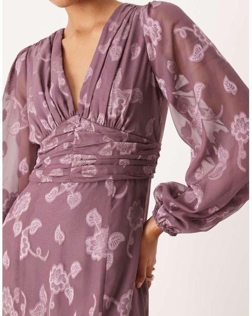 Maya Pink Floral Jacquard Long Sleeve Maxi Dress