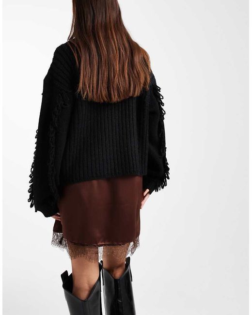 ASOS Black Lace Trim Satin Mini Skirt