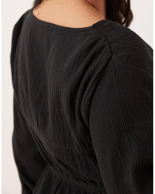 ASOS Black Asos design curve – langärmliges, gesmoktes oberteil