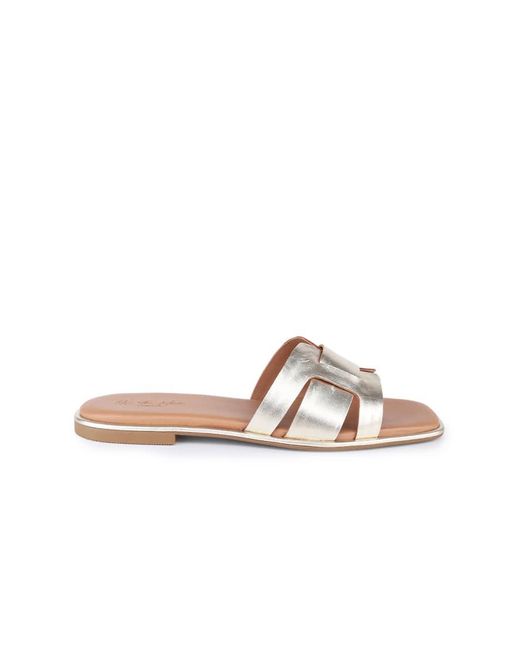 OFF THE HOOK White Heath Leather Slip On Flat Sandals