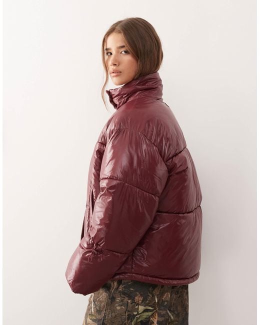 Noisy May Red Shiny Puffer Jacket