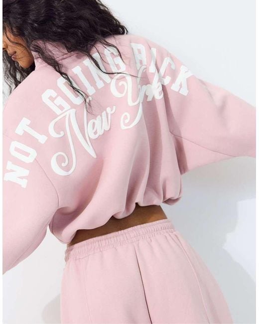 Stradivarius Pink High Neck Cropped Sweatshirt