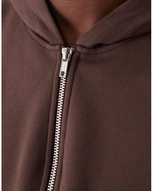 ASOS Brown Essentials Boxy Relaxed Zip Through Hoodie for men