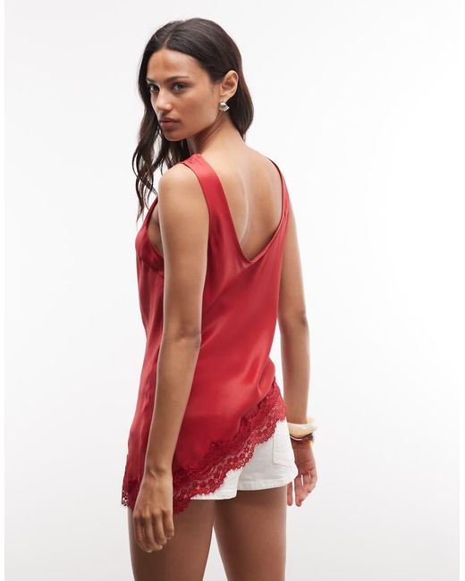 Reclaimed Vintage Red Satin Asymmetric Cami Top