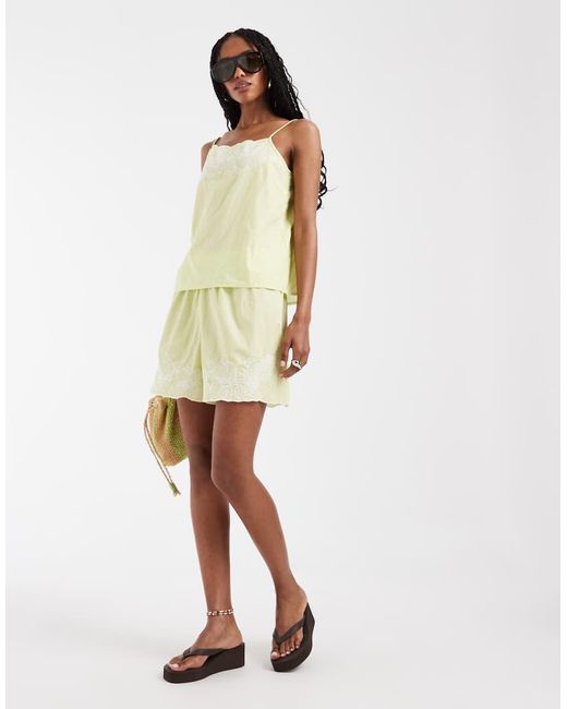 Pieces Green Floral Embroidered Cami Top