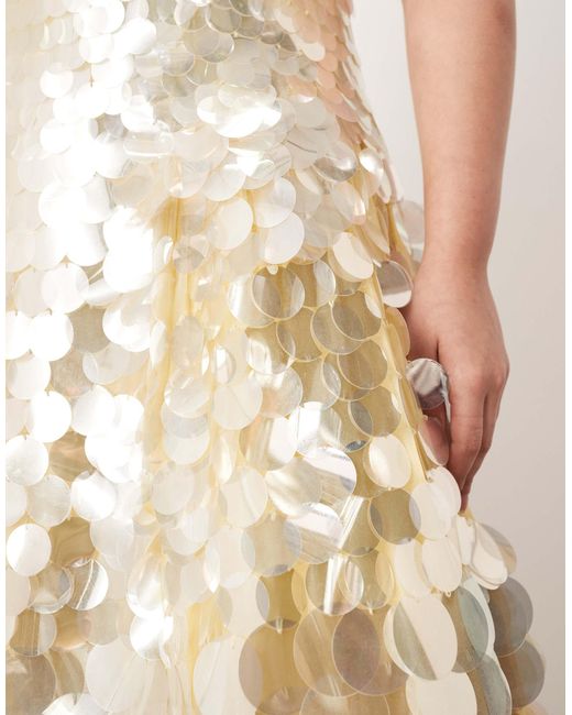 Curve - robe mi-longue évasée à encolure carrée et sequins ronds - citron ARRANGE en coloris Natural