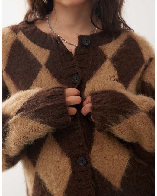 Collusion Green Argyle Knit Fluffy Cardi