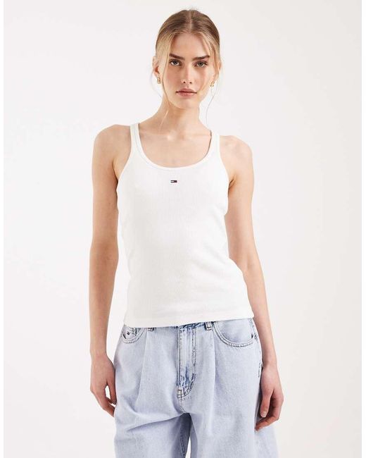 Tommy Hilfiger White Rib Slim Fit Vest With Racer Back