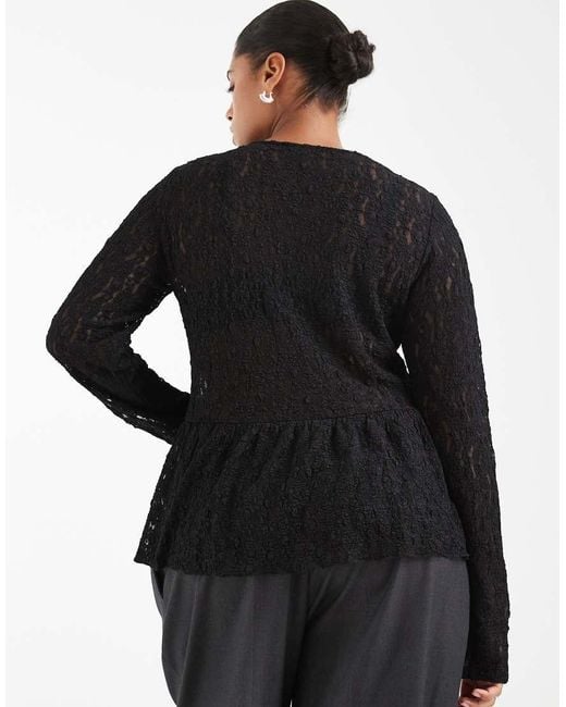 Vero Moda Black Long Sleeve Textured Peplum Top
