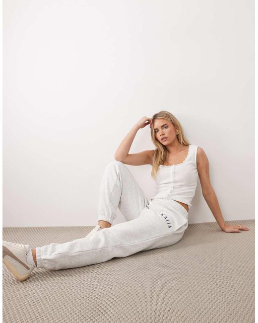 Kaiia Purple Petite Cotton Blend Embroidered Logo Cuffed Joggers