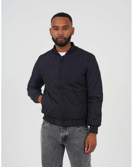 Brave Soul Blue Diamond Quilted Bomber Jacket for men