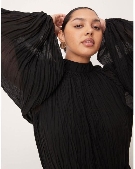 ASOS Women's Black Asos Design Curve Crinkle Pleat Blouson Sleeve High Neck Maxi Dress - ice4pros.com.br ASOS Women's Black Asos Design Curve Crinkle Pleat Blouson Sleeve High Neck Maxi Dress - ice4pros.com.br