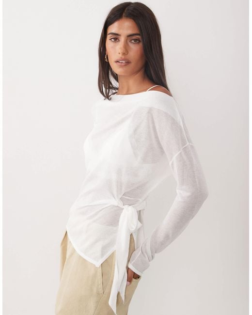 Mango White Tie Side Knit Top