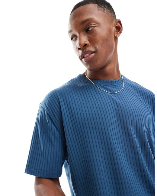 ASOS Blue Relaxed Fit Rib T-shirt for men