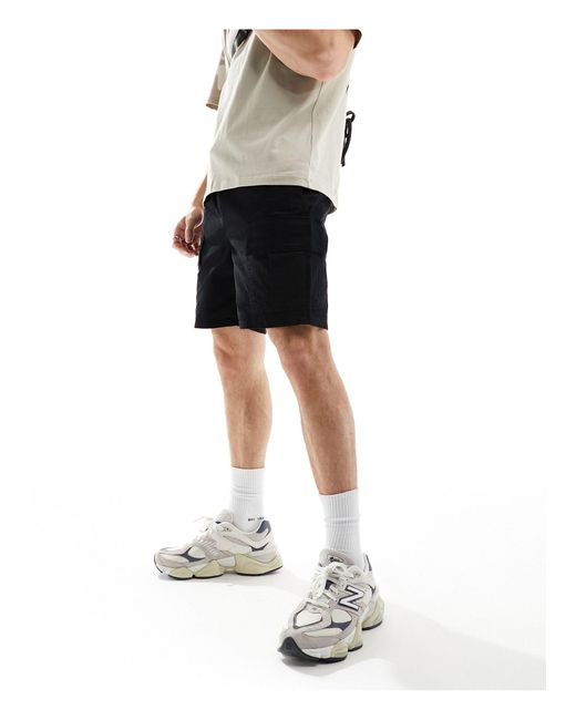 Another Influence White Cotton Twill Cargo Shorts for men