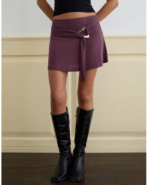 Motel Natural Yeri Low Rise Mini Skirt With Buckle Detailing