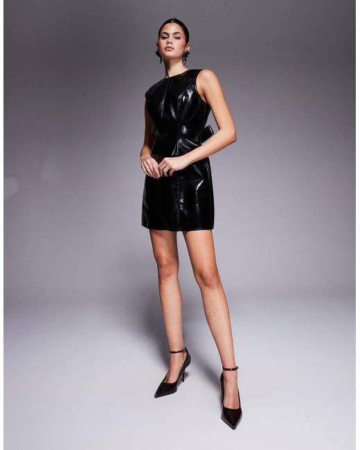 River Island Black Bow Back Detail Faux Leather Mini Dress