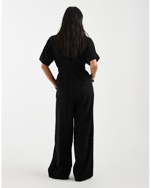 Only Petite Black Tie Waist Short Sleeve Jumpsuit