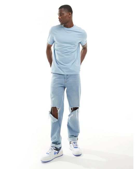 T-shirt à manches retroussées - clair ASOS pour homme en coloris Blue