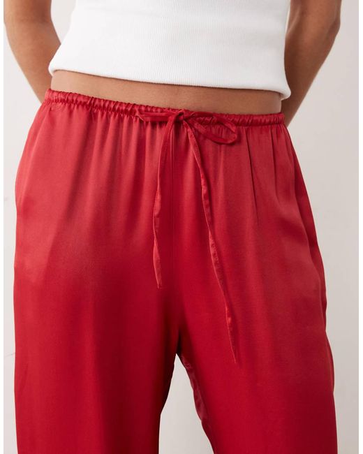 ASOS Red Satin Wide Leg Pull On Trouser