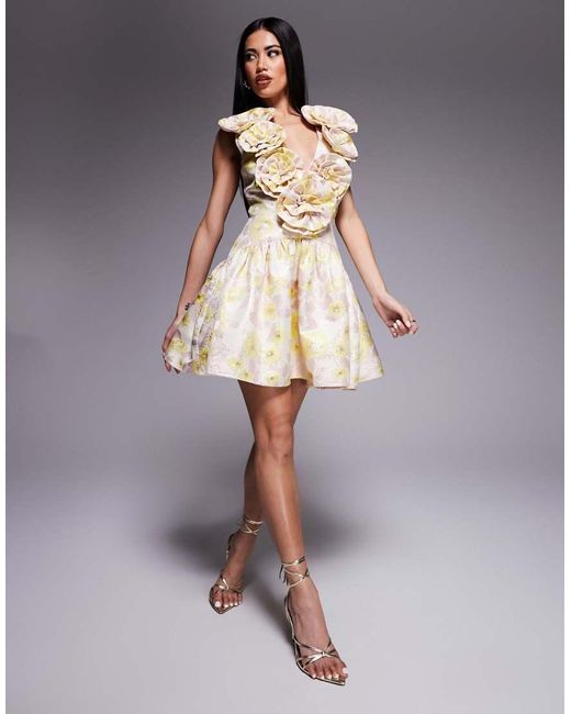 ASOS Gray Jacquard Corsage Mini Skater Dress