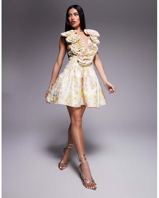 ASOS Mini Jacquard Skaterjurk Met Corsage in het Gray