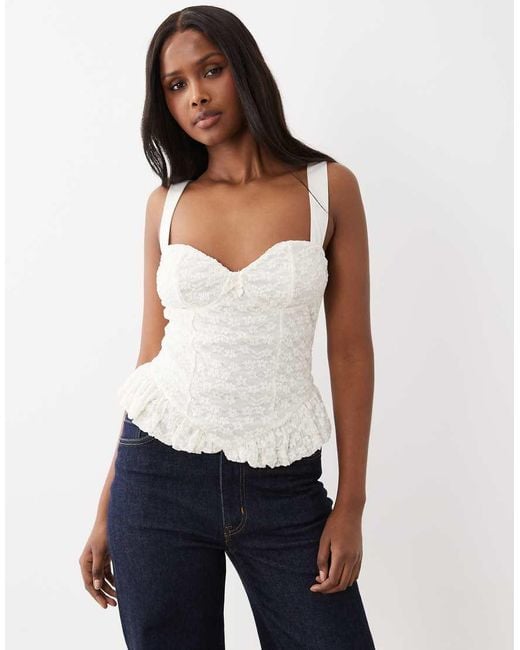 Gina Tricot White Corset Detail Lace Top