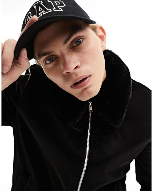 ASOS High Shine Faux Leather Jacket With Faux Fur Collar in Black for