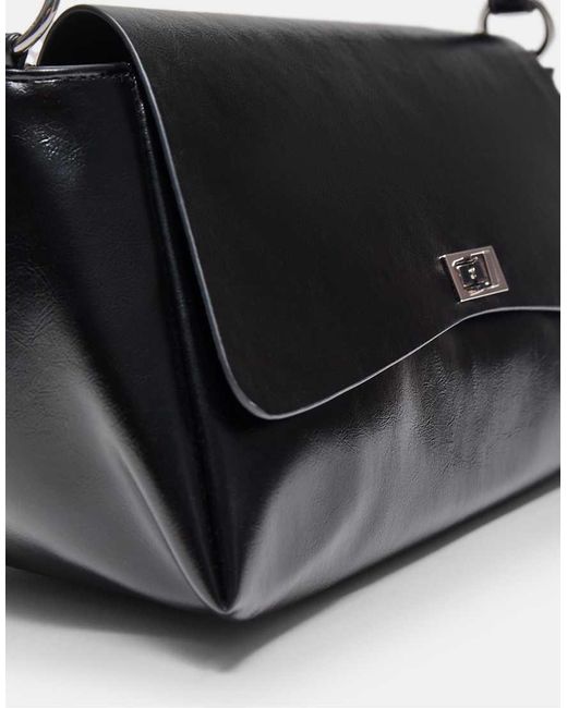 Stradivarius Black Large Flap Crossbody Bag