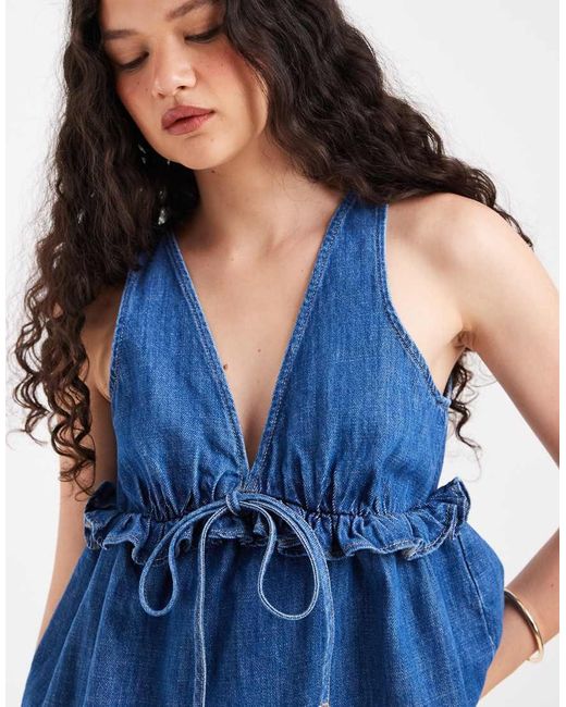 ASOS Blue Denim Plunge Swing Top