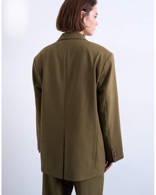 TOPSHOP Green 6 Button Double Breasted Tuxedo Blazer