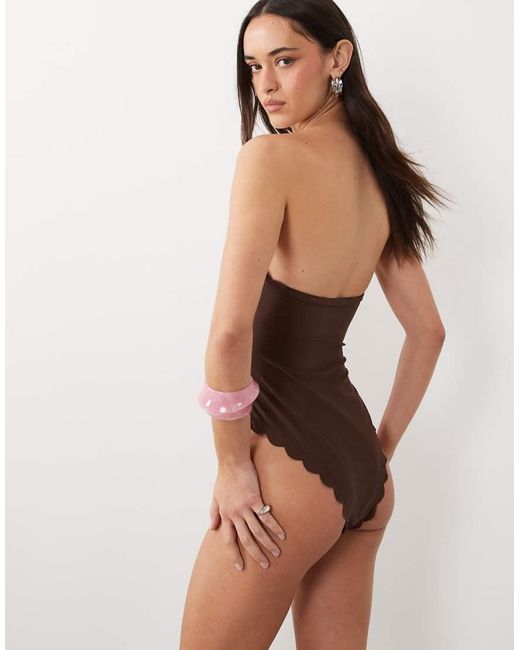 The Frolic Brown Exclusive Scallop Trim Bandeau Swimsuit