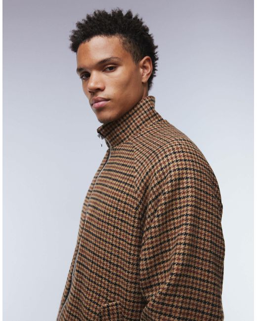 Blouson harrington aspect laine à carreaux - marron ASOS pour homme en coloris Gray